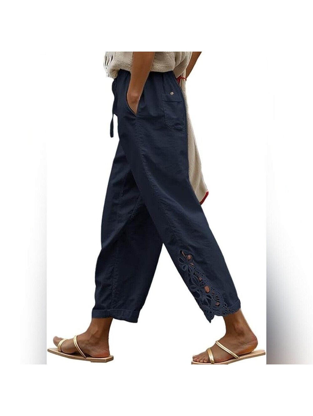 NWOT Acelitt Casual Lightweight Drawstring Elastic Waist Pants with Pockets, M
